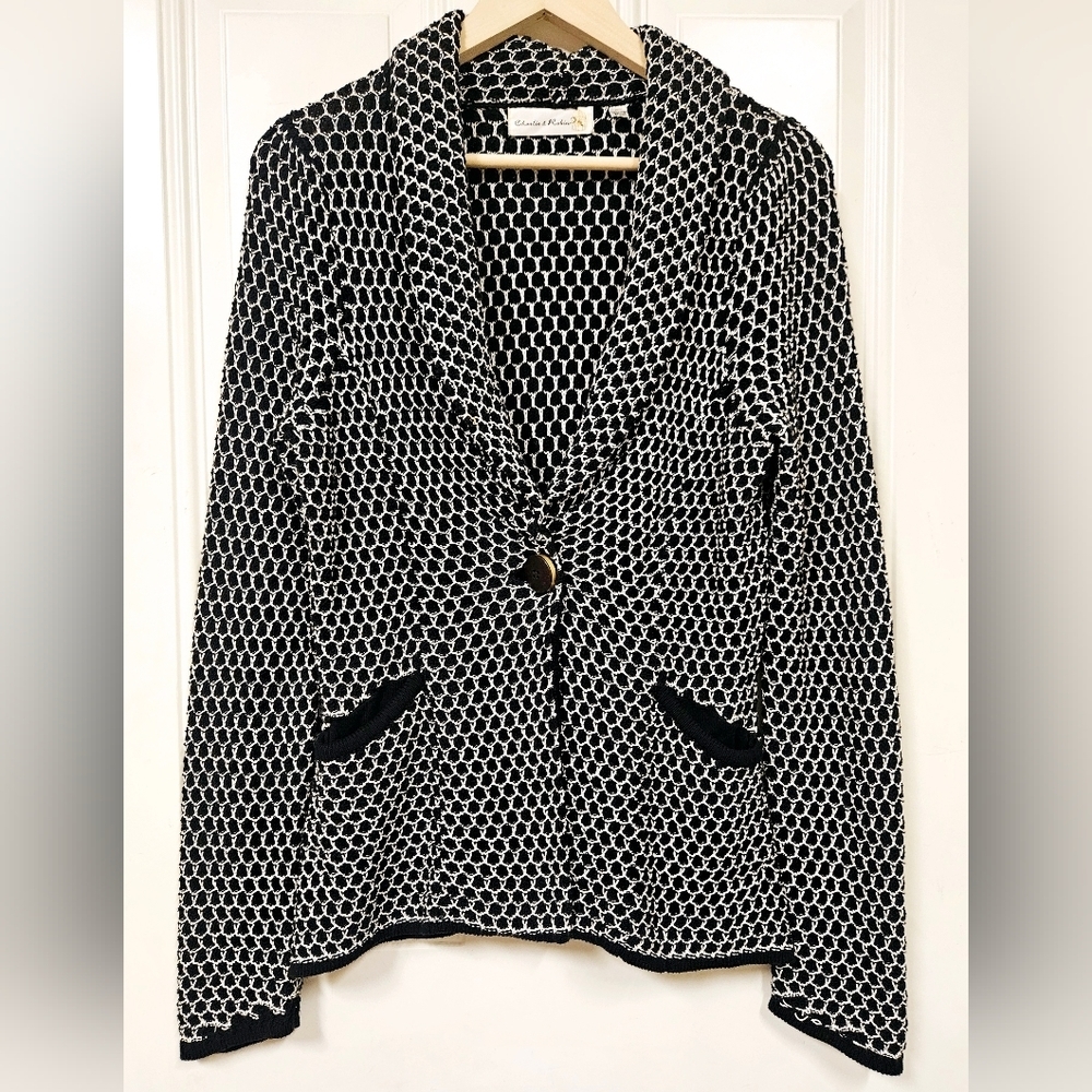 Charlie & Robin Anthropologie Textured Blazer Cotton Cardigan Black/White Size M